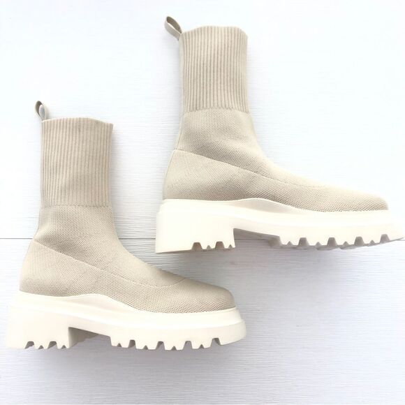 RAYE REVOLVE Platform Sock Boot Chunky Dolman Lug Sole Knit Ankle in Natural 6 - Picture 9 of 13